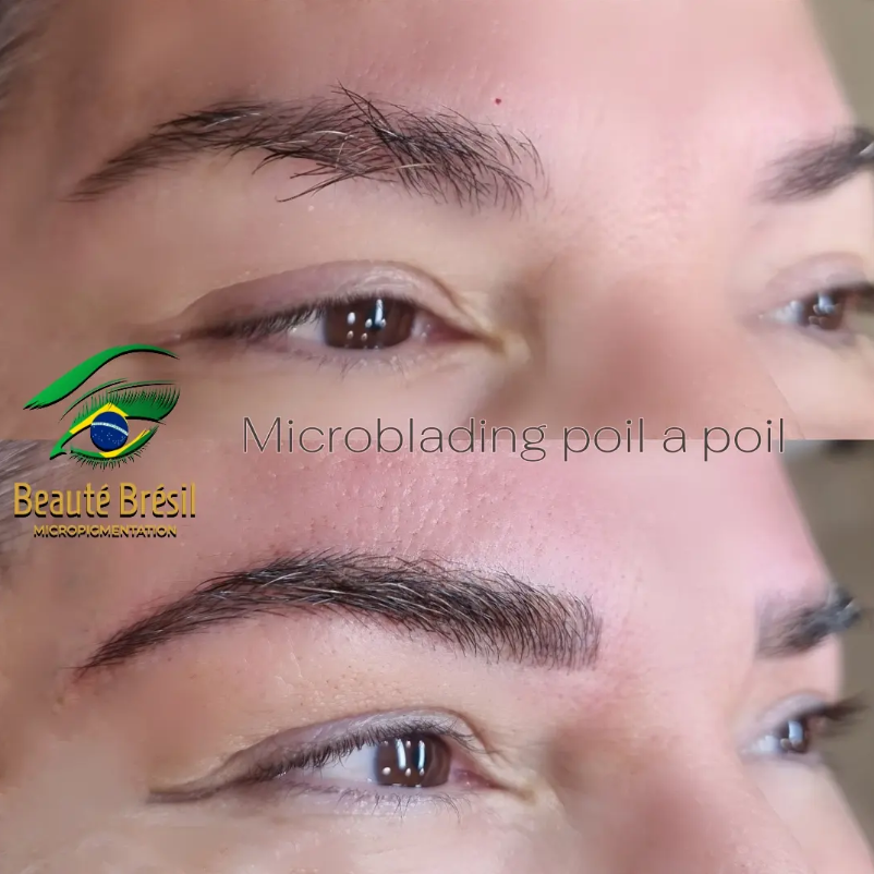 Avant et après : microblading poil à poil sur des sourcils masculins, Beauté Brésil